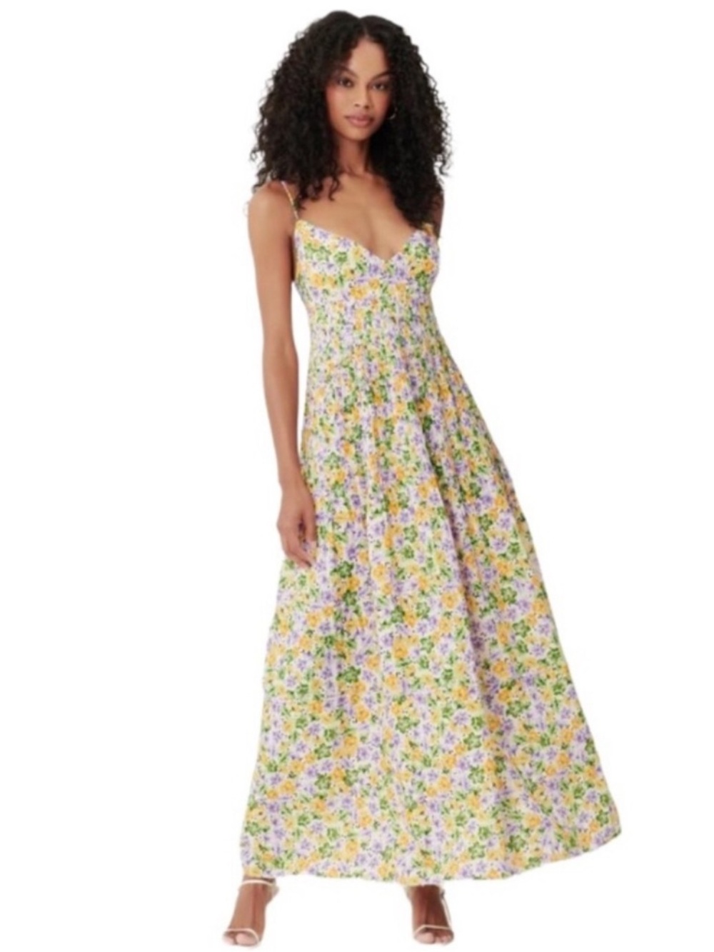 NICHOLAS Susan Whistledown Linen Blend Floral Midi Dress